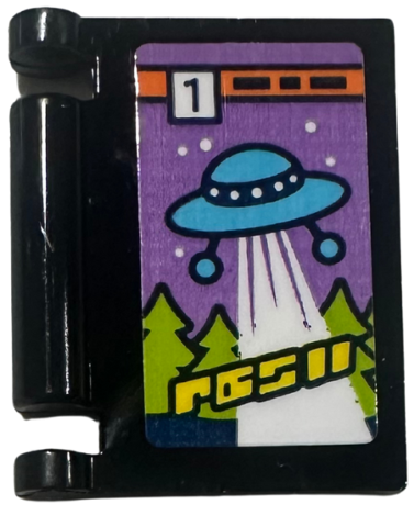 Minifigure, Utensil Book Cover with Comic Issue Number 1 with Medium Azure UFO and Lime Trees on Medium Lavender Background Pattern (Sticker) - Set 42674