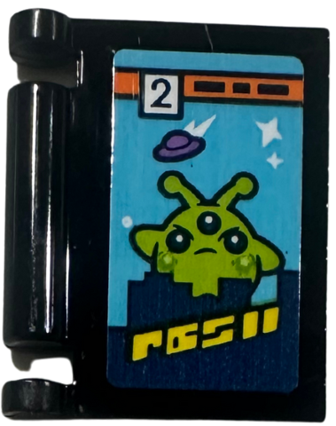 Minifigure, Utensil Book Cover with Comic Issue Number 2 with Giant Lime Alien, UFO and Cityscape on Medium Azure Background Pattern (Sticker) - Set 42674
