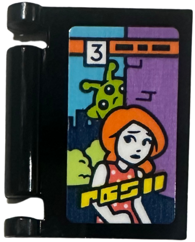 Minifigure, Utensil Book Cover with Comic Issue Number 3 with Lime Alien Looking at Girl Around Medium Lavender Building Pattern (Sticker) - Set 42674