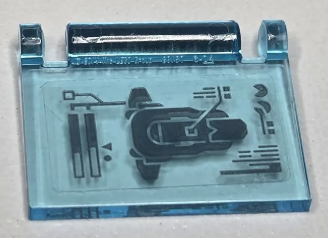 Minifigure, Utensil Book Cover with Dark Bluish Gray Hoopty Spaceship with Technical Data Readout Pattern (Sticker) - Set 76232