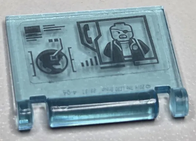 Minifigure, Utensil Book Cover with Dark Bluish Gray Technical Data, Earth, Telephone and Nick Fury Minifigure Pattern (Sticker) - Set 76232