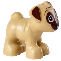 Dog, Friends Style, Pug, Standing with Reddish Brown Muzzle, Ears and Eyes Looking Forward and Bright Pink Tongue Pattern (Dango)