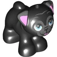 Dog, Friends Style, Pug, Standing with Dark Bluish Gray Muzzle and Ears, Bright Pink Inner Ears and Tongue, Bright Light Blue Eyes Pattern (Frenchie)