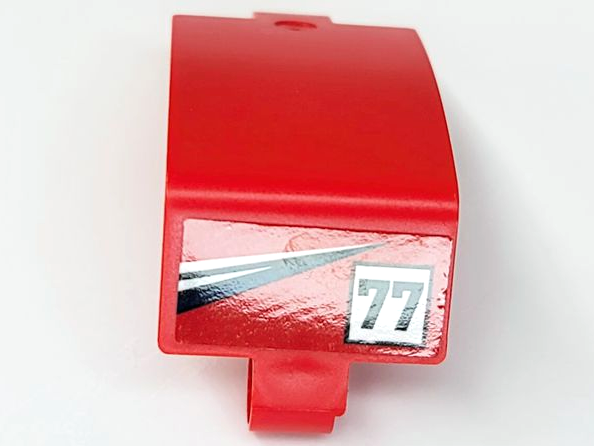 Technic, Panel Curved 3 x 5 x 3 with Black '77' on White Square, Black and White Triangular Stripes Pattern (Sticker) - Set 42109