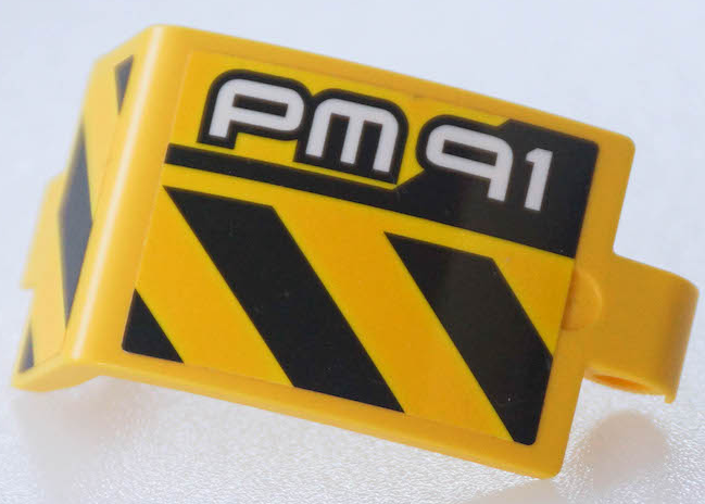 Technic, Panel Curved 3 x 5 x 3 with 'PM91' and Black and Yellow Danger Stripes Pattern Model Right Side (Stickers) - Set 42049