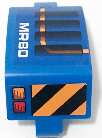 Technic, Panel Curved 3 x 5 x 3 with White 'MR80', Black and Orange Danger Stripes, Air Vent, Stripe and Taillights Pattern Model Left Side (Sticker) - Set 42071