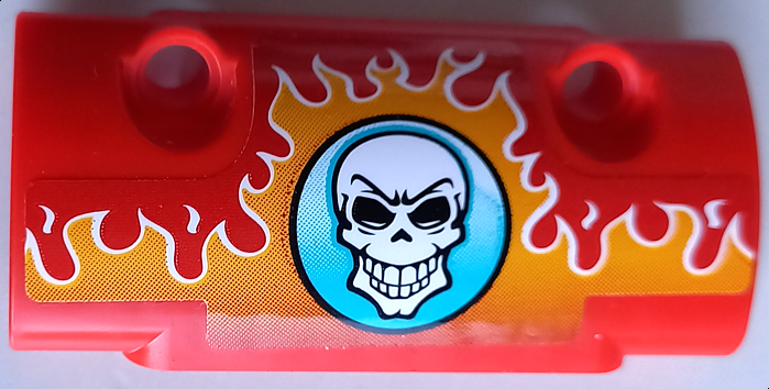 Technic, Panel Curved 7 x 3 with 2 Pin Holes through Panel Surface with White Skull on Medium Azure Circle and Orange Flames Pattern (Sticker) - Set 42106