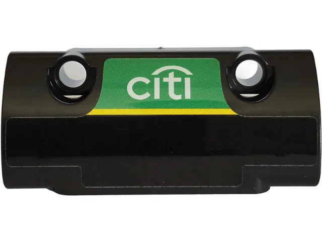 Technic, Panel Curved 7 x 3 with 2 Pin Holes through Panel Surface with White 'citi' Logo, Green Panel and Yellow Stripe Pattern (Sticker) - Set 42240