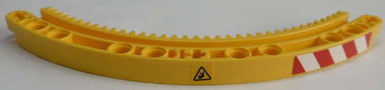 Technic, Gear Rack 11 x 11 Curved with Crushing Hazard Danger Sign and Red and White Danger Stripes Pattern Model Right Side (Stickers) - Set 42055