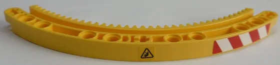 Technic, Gear Rack 11 x 11 Curved with Crushing Hazard Danger Sign and Red and White Danger Stripes Pattern Model Right Side (Stickers) - Set 42055