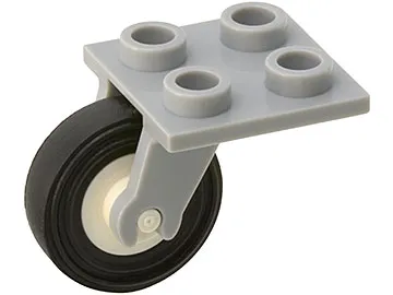 Plate, Modified 2 x 2 Thin with Plane Single Wheel Holder with White Wheel with Black Tire 14mm D. x 4mm Smooth Small Single (2415 / 3464c01)