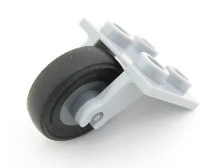 Plate, Modified 2 x 2 Thin with Plane Single Wheel Holder with Dark Bluish Gray Wheel with Black Tire 14mm D. x 4mm Smooth Small Single with Number Embossed on Side (2415 / 3464c03)