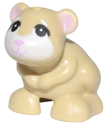 Hamster / Mouse, Friends Style with Black Eyes, Bright Pink Nose, Mouth, and Ears and White Muzzle and Blaze Pattern (Jellybean)