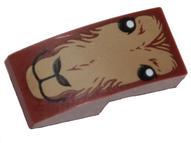 Slope, Curved 2 x 1 x 2/3 Inverted with Dark Tan Fur, Eyes, Closed Mouth and Nostrils Pattern (Goat Face)