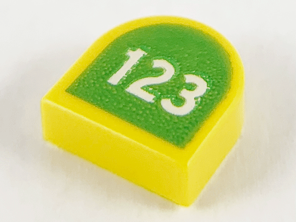 Tile, Round 1 x 1 Half Circle Extended with White '123' on Lime Background Pattern