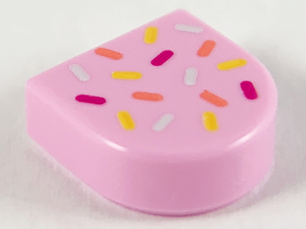 Tile, Round 1 x 1 Half Circle Extended with Coral, Light Aqua, Magenta and Yellow Sprinkles Pattern