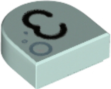 Tile, Round 1 x 1 Half Circle Extended with Black Kissy Mouth and Metallic Light Blue Bubbles Pattern