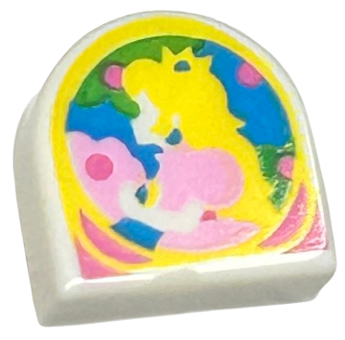 Tile, Round 1 x 1 Half Circle Extended with Super Mario Princess Peach Pattern