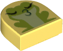 Tile, Round 1 x 1 Half Circle Extended with Lime Kissing Frog with Yellowish Green Stomach Pattern