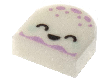 Tile, Round 1 x 1 Half Circle Extended with Jellyfish / Sea Jelly Body, Lavender Spots, Light Aqua Cheeks, Black Mouth and Closed Eyes Pattern