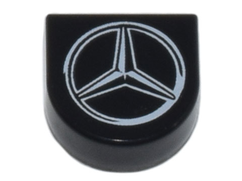 Tile, Round 1 x 1 Half Circle Extended with Silver Mercedes-Benz Logo Pattern