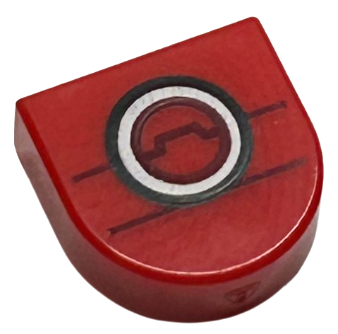 Tile, Round 1 x 1 Half Circle Extended with White and Black Circles and Dark Red Lines Pattern (Baymax Charging Station)