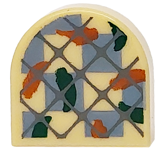 Tile, Round 1 x 1 Half Circle Extended with Oven Mitt with Dark Blush Gray Grid, Dark Green and Dark Orange Chili Peppers and Sand Blue Checkered Pattern