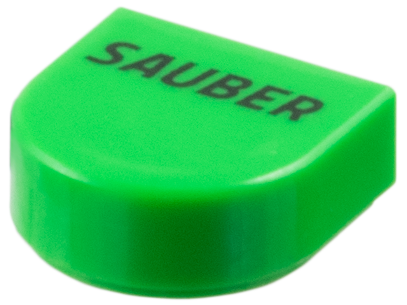 Tile, Round 1 x 1 Half Circle Extended with Black 'SAUBER' Pattern