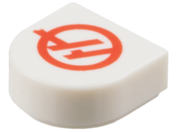 Tile, Round 1 x 1 Half Circle Extended with Red Haas Formula 1 Logo Stylized Capital Letter H in Circle Pattern