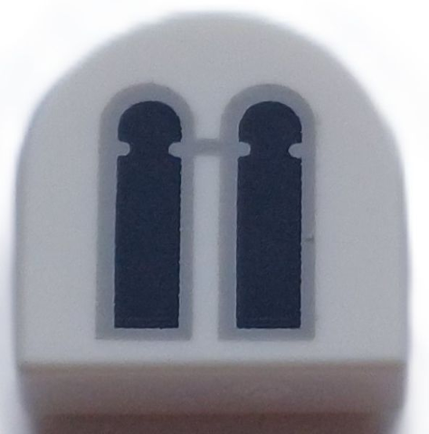 Tile, Round 1 x 1 Half Circle Extended with 2 Black and Light Bluish Gray Castle Windows Pattern