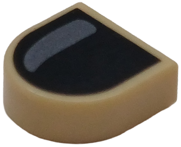 Tile, Round 1 x 1 Half Circle Extended with Fingernail with Black Nail Varnish with Silver Curve Glint Pattern