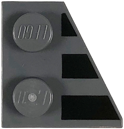 Wedge, Plate 2 x 2 Right with 3 Black Stripes Pattern