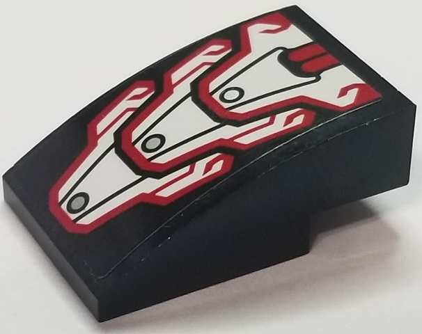 Slope, Curved 3 x 2 with Red, White and Silver Metal Scale Plates with Red Tubes Pattern (Sticker) - Set 70642