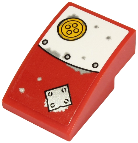 Slope, Curved 3 x 2 with White and Patched Red Metal Plate and Yellow Button Pattern (Sticker) - Set 70432