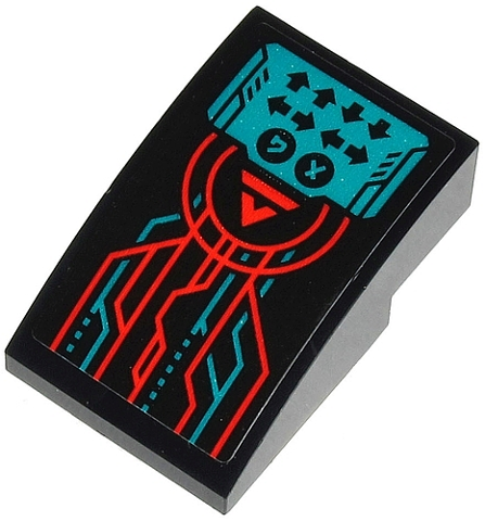 Slope, Curved 3 x 2 with Red 'V' and Stripe, Control Panel with Arrows (Konami Code) and Red and Dark Turquoise Lines Pattern (Sticker) - Set 71713