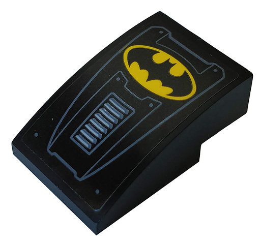 Slope, Curved 3 x 2 with Metal Plates, Vents and Yellow Batman Logo Pattern (Sticker) - Set 76160