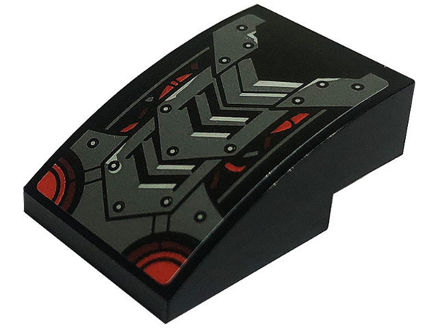 Slope, Curved 3 x 2 with Dark Bluish Gray Metal Plates, Rivets and Red Cables Pattern (Sticker) - Set 80033