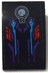 Slope, Curved 3 x 2 with Sand Blue Fuel Cap and Red, Dark Purple, and Dark Azure Lines Pattern (Sticker) - Set 70639