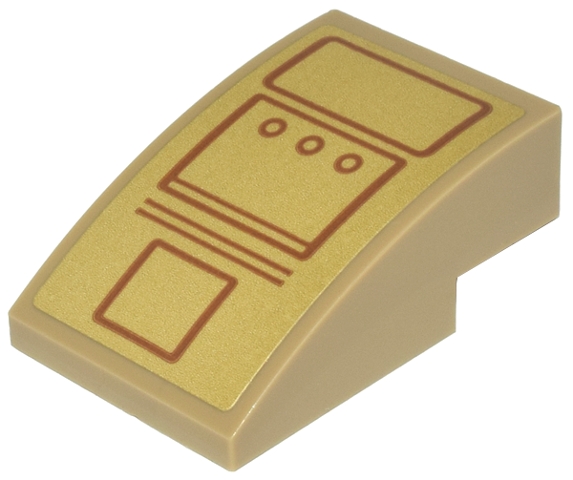 Slope, Curved 3 x 2 with Dark Orange Rectangles, Lines, and Circles on Gold Background Pattern (Sticker) - Set 76210