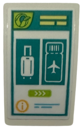 Slope, Curved 3 x 2 with Screen with Lime Bird Logo, Suitcase and Boarding Pass Ticket on Dark Turquoise Background Pattern (Sticker) - Set 42656