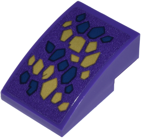 Slope, Curved 3 x 2 with Pearl Gold and Dark Blue Dragon Scales Diagonal Arrangement Pattern (Sticker) - Set 71836