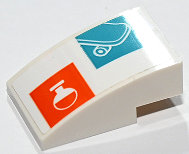 Slope, Curved 3 x 2 with Beaker and Skateboard on Orange and Medium Azure Squares Pattern (Sticker) - Set 41731