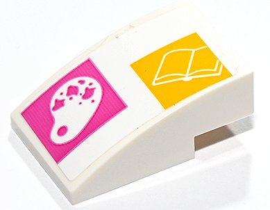 Slope, Curved 3 x 2 with Paint Palette and Open Book on Dark Pink and Yellow Squares Pattern (Sticker) - Set 41731