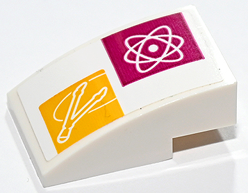 Slope, Curved 3 x 2 with Atom Diagram and Compass on Magenta and Yellow Squares Pattern (Sticker) - Set 41731