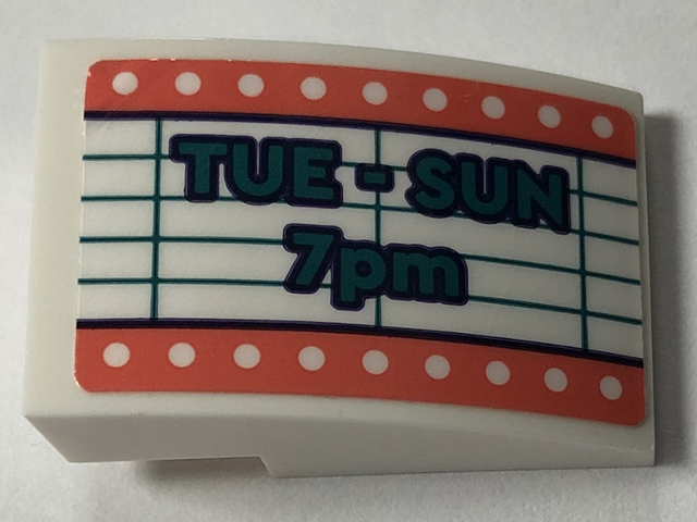 Slope, Curved 3 x 2 with Theater Sign with Coral Border and 'TUE - SUN 7pm' Pattern Model Left Side (Sticker) - Set 41714