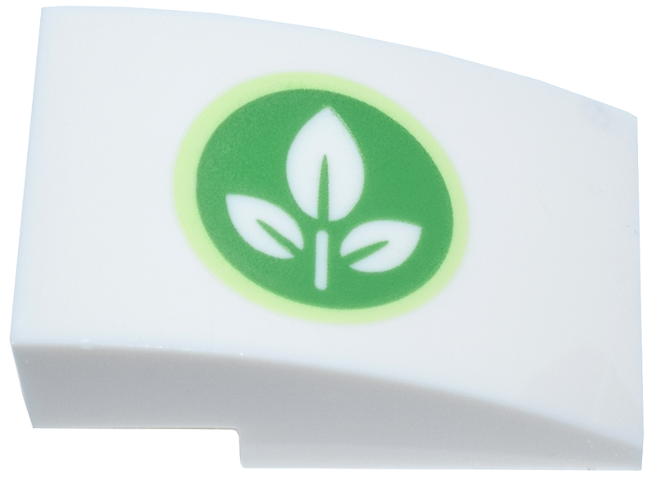 Slope, Curved 3 x 2 with Plant with 3 Leaves on Bright Green Circle with Yellowish Green Outline Pattern