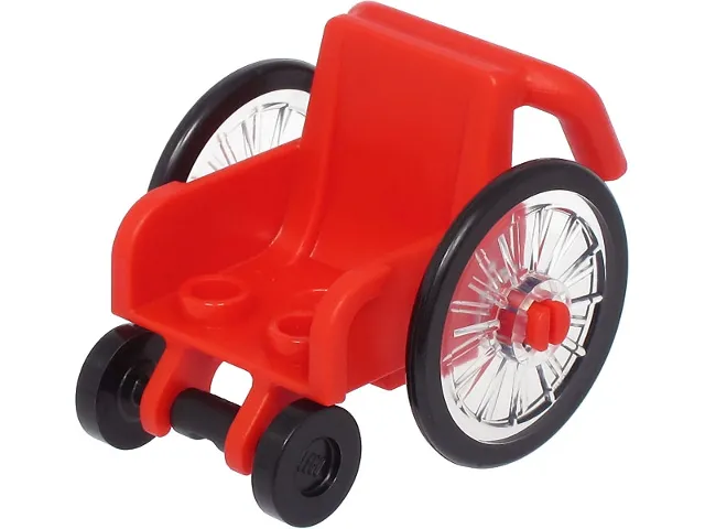 Minifigure, Utensil Wheelchair with Trans-Clear Wheelchair Wheels and Black Trolley Wheels (24312 / 24314pb01 / 2496)