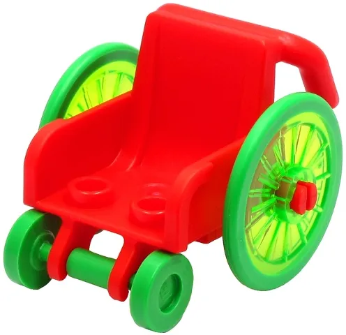 Minifigure, Utensil Wheelchair with Trans-Bright Green Wheelchair Wheels and Bright Green Trolley Wheels (24312 / 24314pb02 / 2496)