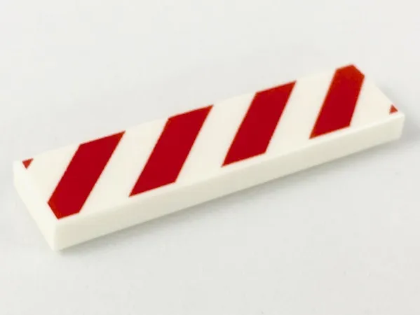 Tile 1 x 4 with Red and White Danger Stripes (Red Corners) Pattern