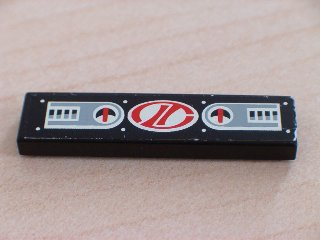 Tile 1 x 4 with 2 Gauge Panels and Red Stylized 'LT' on White Oval Racing Logo Pattern (Sticker) - Set 8408